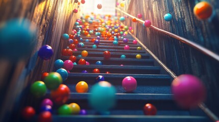 Colorful Balls Falling in Urban Environment