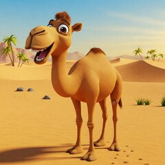 camel in the desert, Cute Animal Cartoon By JN