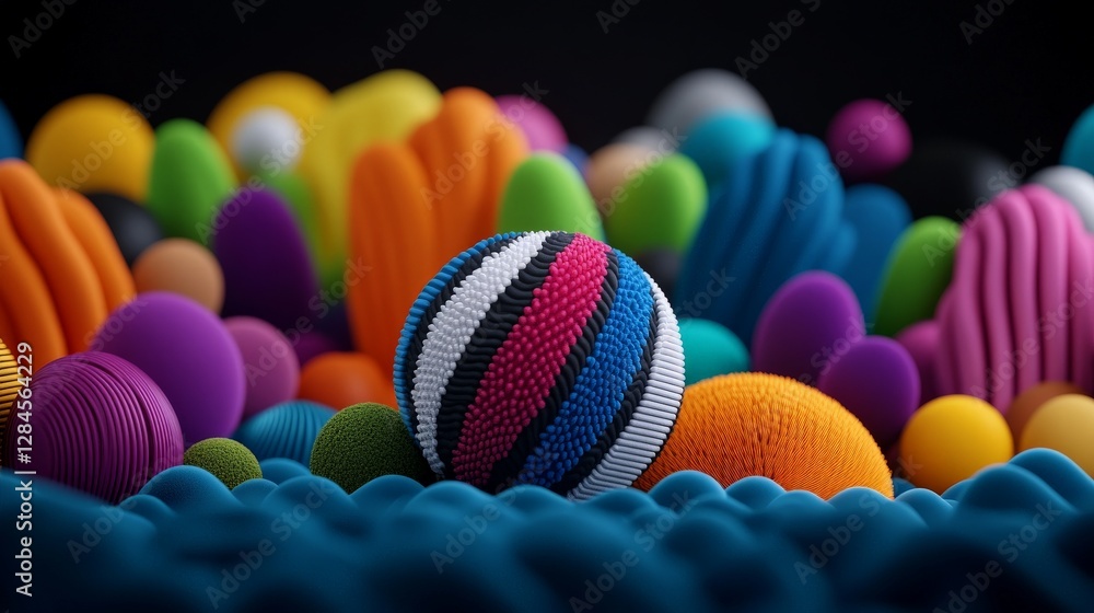 Poster colorful abstract landscape with textured shapes and 3d elements