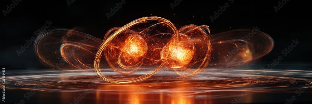 Poster visualizing the dynamic motion of gas molecules with glowing atomic structures in a scientific repre
