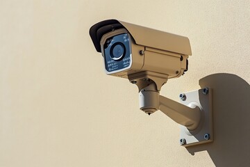 Beige Security Camera Mounted on Tan Wall