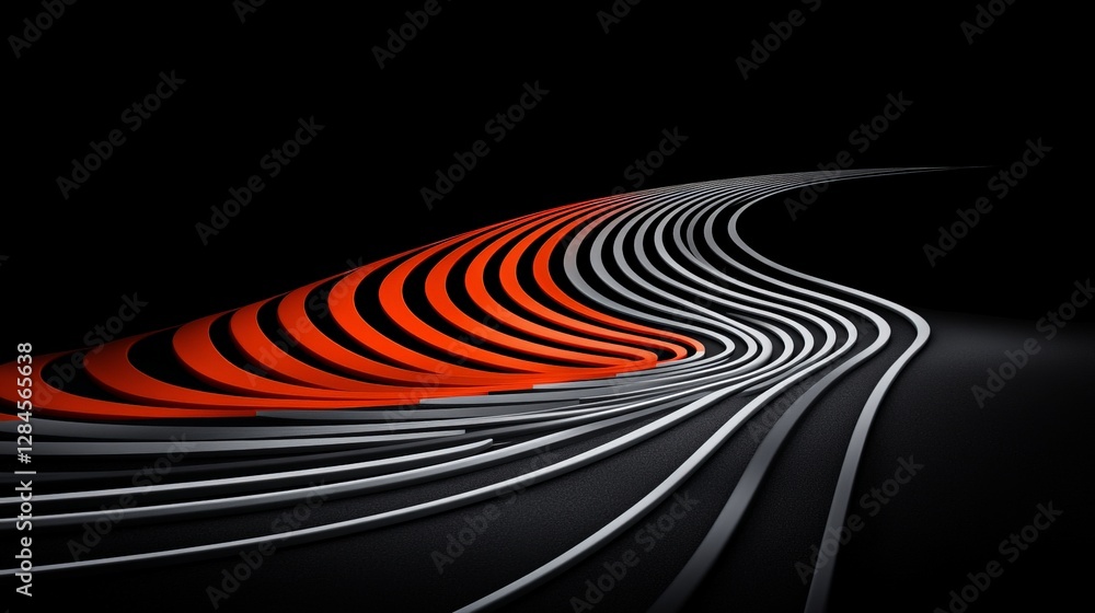 Poster abstract lines with curved shapes and bold red against black background