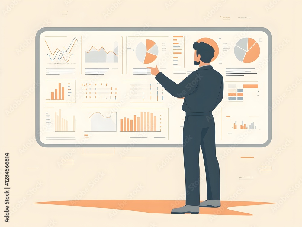 Poster a professional analyzing data on a digital dashboard, showcasing various charts and graphs. the imag