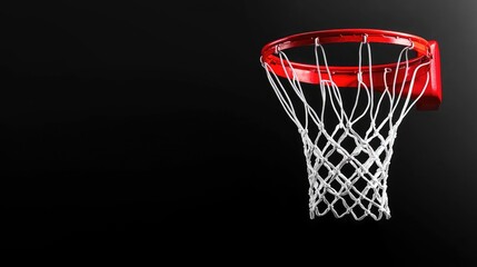 Red basketball hoop against black background, sports game