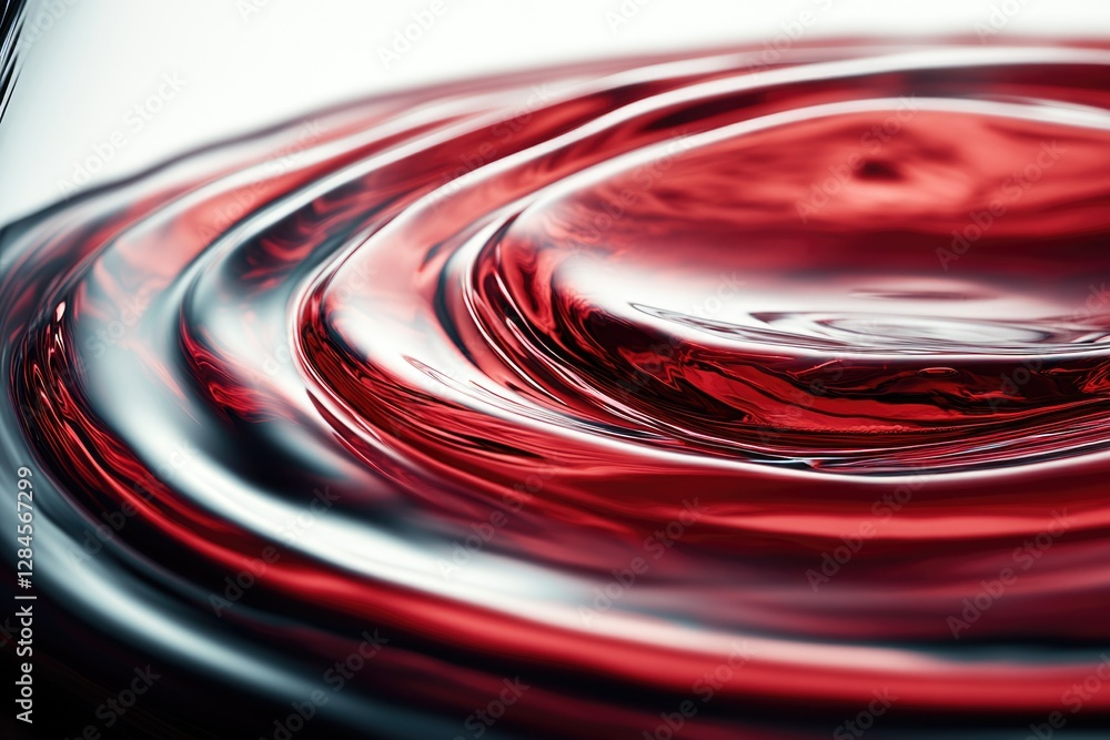 Poster close-up of red liquid ripples creating concentric circles, showcasing its vibrant color and texture