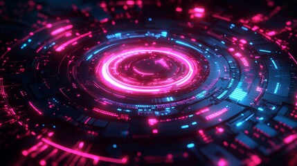 Obraz premium Futuristic cyberpunk world showcasing intricate neon circuitry and advanced AI interface