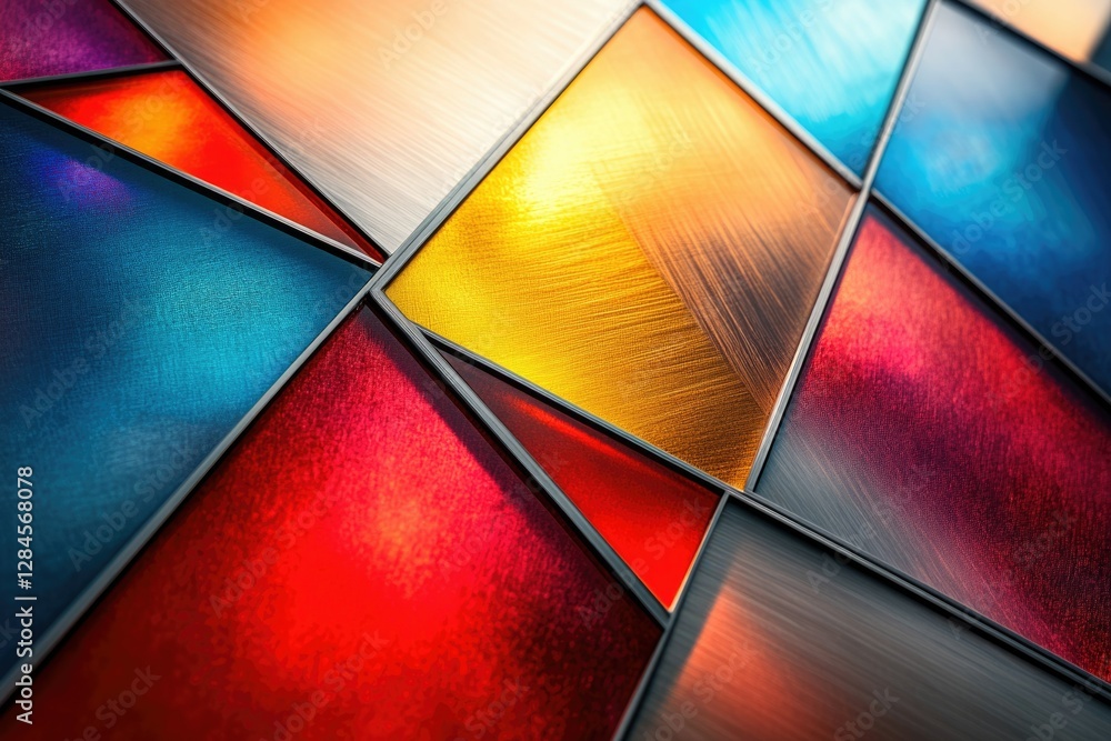 Aufkleber abstract geometric pattern with vibrant colors and metallic textures, creating a modern and visually