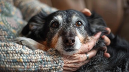 A heartwarming moment of love and companionship between a senior and their beloved dog.