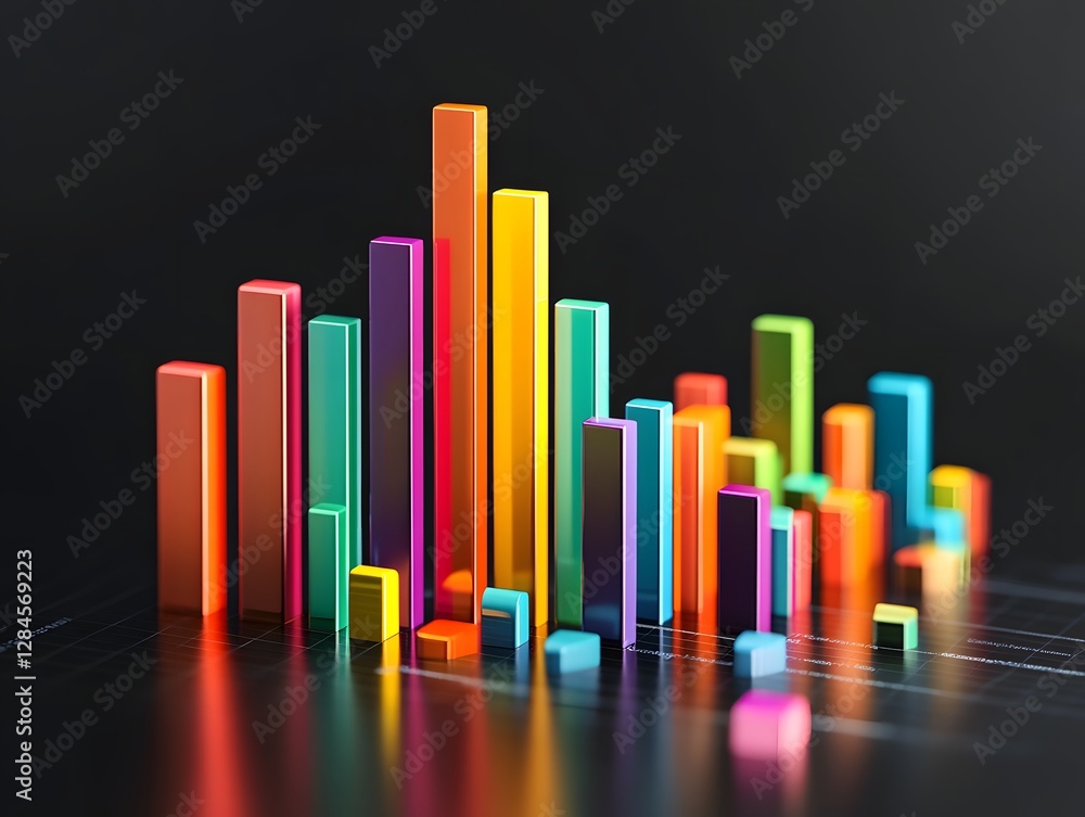 Poster a vibrant collection of colorful bar graphs illustrating business data trends and analytics, showcas