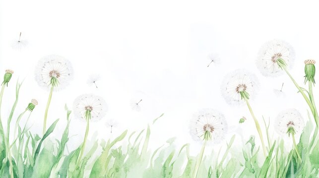 Fototapeta Delicate dandelion seeds dancing in the soft breeze of a tranquil meadow at twilight