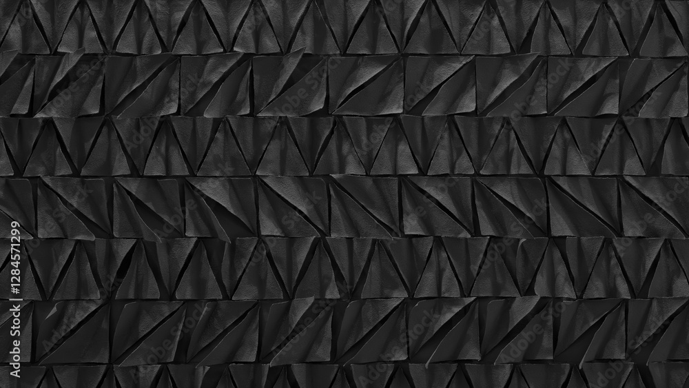 Poster A black and white image of a patterned surface with triangles. The image has a modern and abstract feel to it