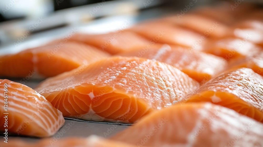 Poster fresh salmon fillets arranged neatly for culinary delights showcasing quality seafood : generative a