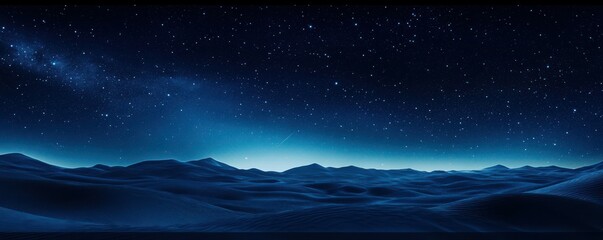 Obraz premium Starry night sky over serene desert landscape with distant mountains