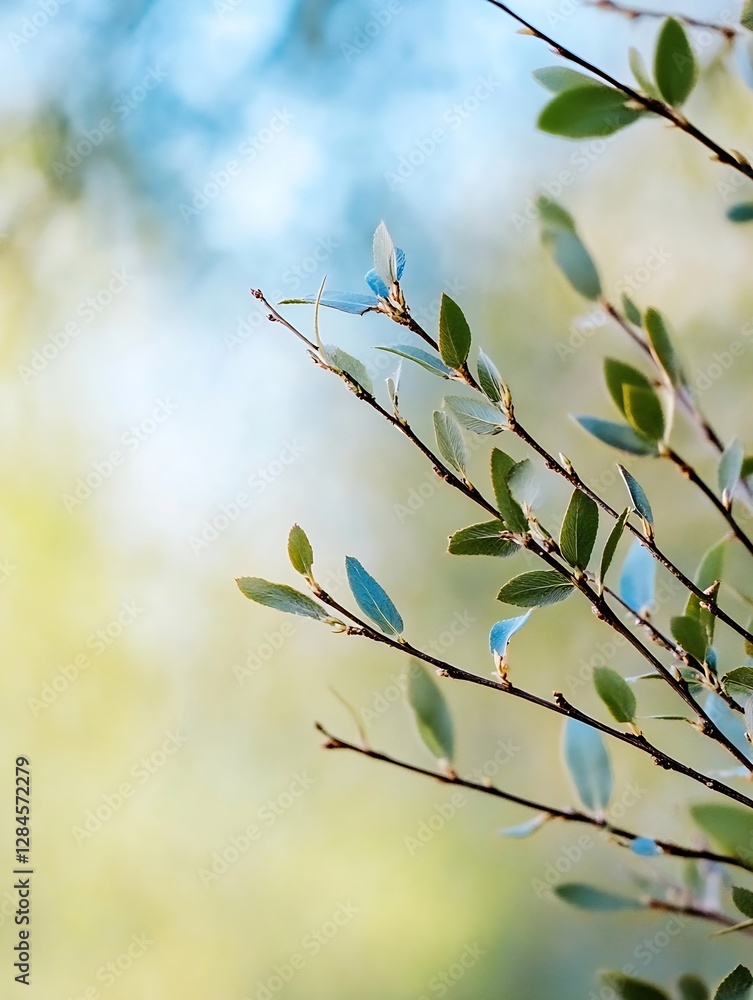 Poster close up of delicate green leaves against a blurred natural background creating a serene atmosphere 