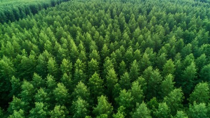 Aerial view of a lush green forest filled with tall trees creating a canopy of nature in vibrant shades of green : Generative AI