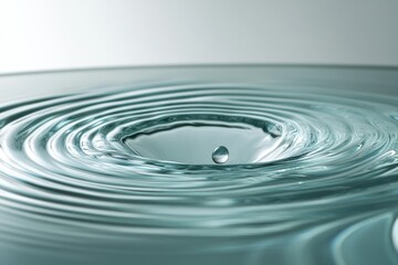 A single drop of water creates concentric ripples on a calm water surface.