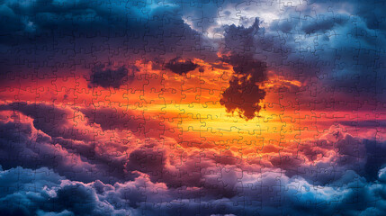 Fototapeta premium Jigsaw Puzzle with Missing Pieces of Sunset Clouds