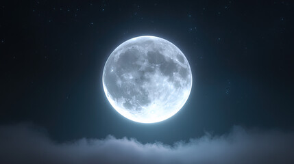 Fototapeta premium Bright full moon illuminating a night sky with clouds