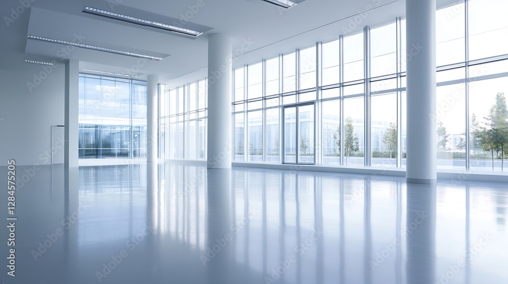 Leinwandbilder Modern Empty Office Space with Large Windows Allowing Natural Light to Flood In : Generative AI