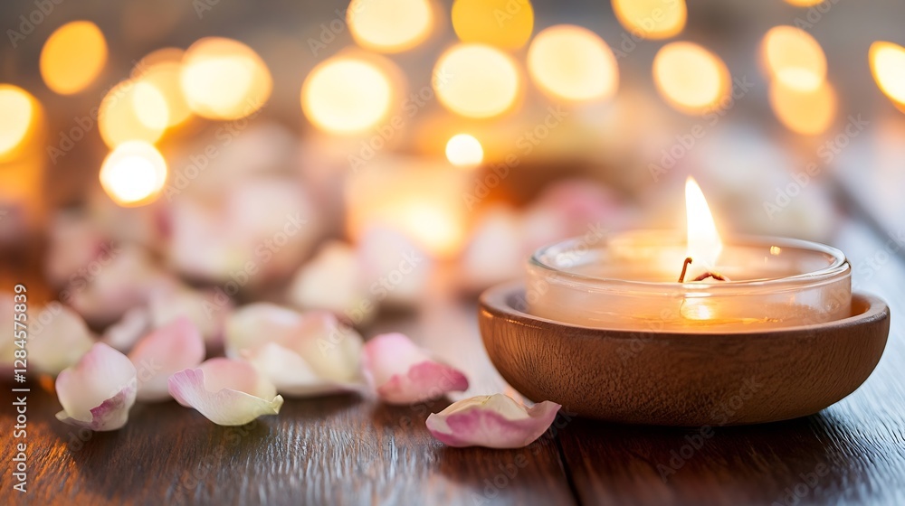 Poster warm candlelight ambiance with rose petals creating a calming and relaxing mood : generative ai