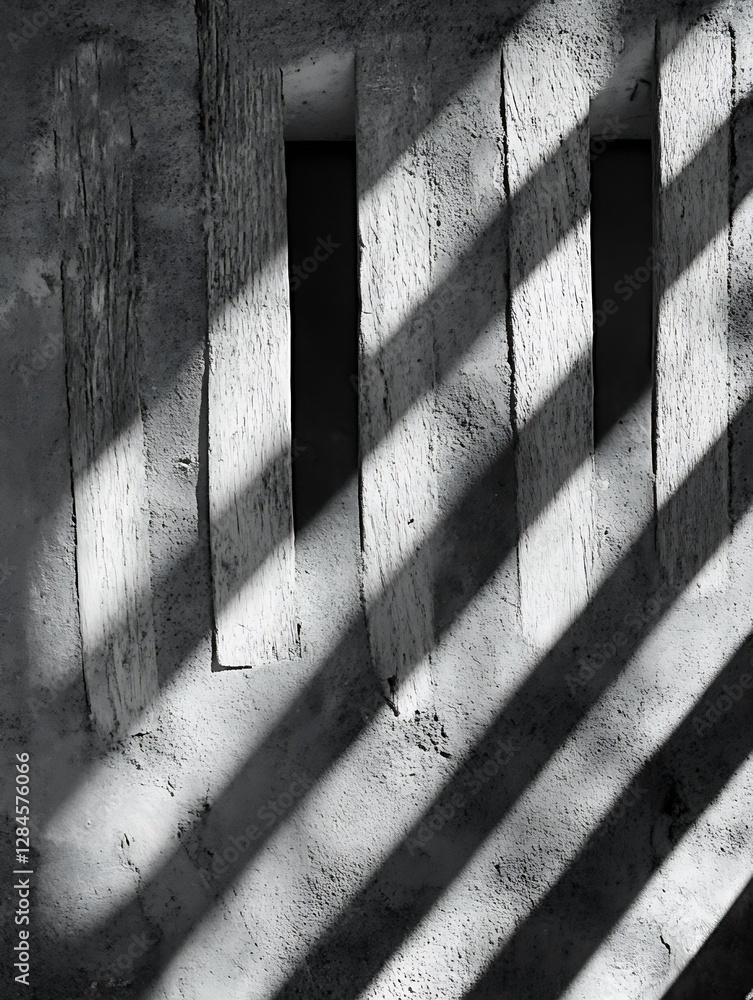 Leinwandbilder Artistic Shadows and Light on Textured Wall Creating a Striking Black and White Composition : Generative AI
