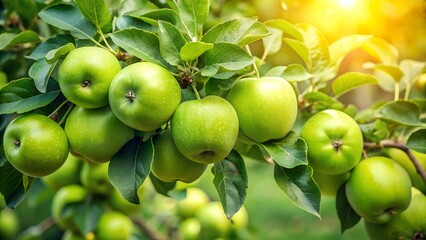 green apples on a branch