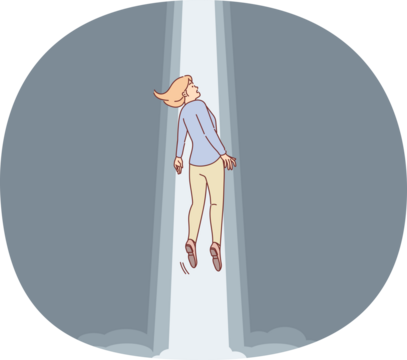 Woman abducted by UFO takes off in beam of light emanating from flying saucer of aliens invaded planet earth. Girl victim of UFO from science fiction films about martians living in space