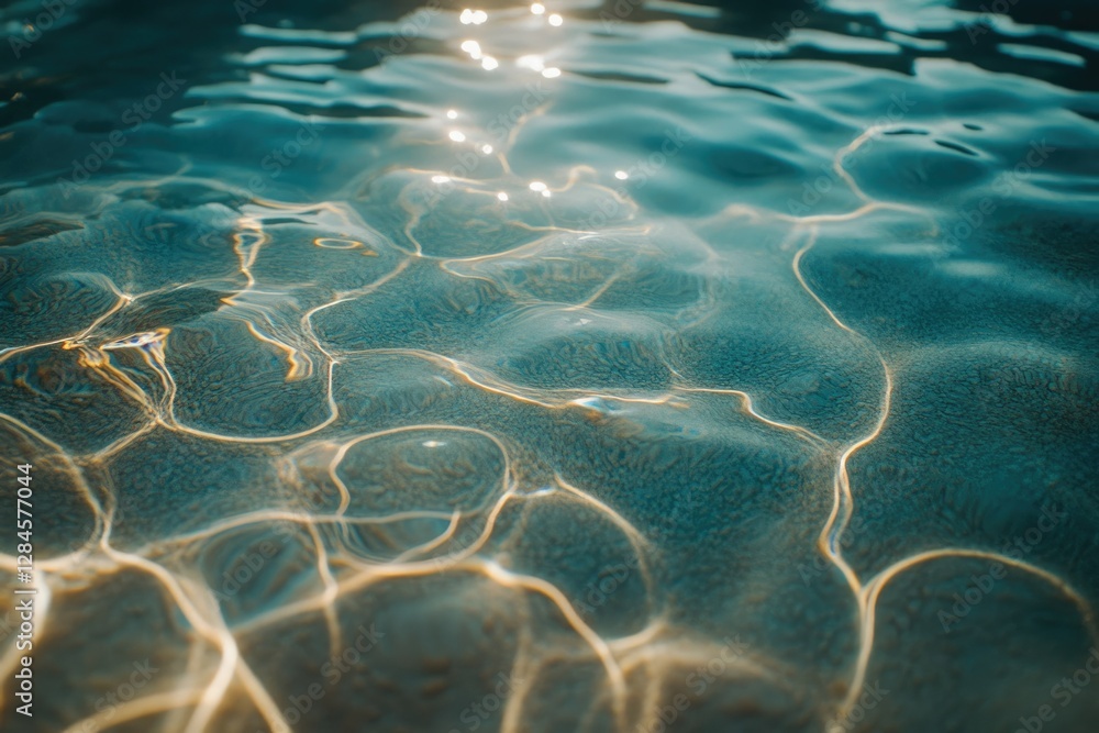 Poster sunlight dances on the surface of teal water, creating mesmerizing patterns and textures.
