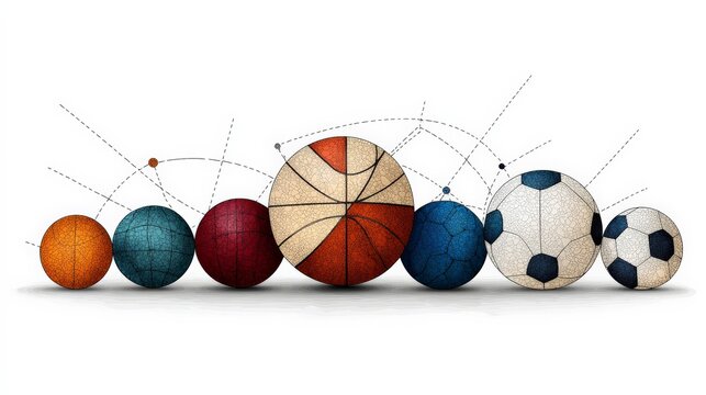 Colorful Sports Balls Array with Decorative Lines and Dots