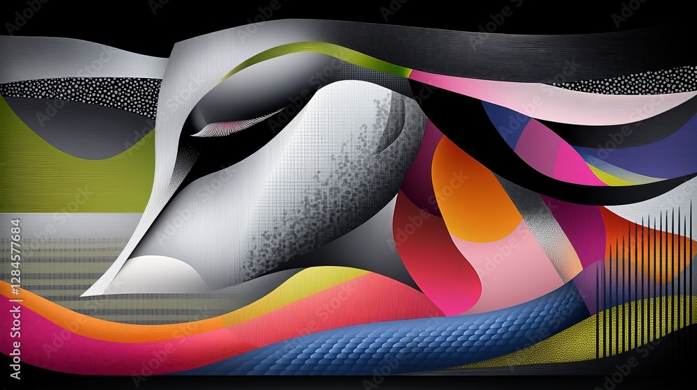 Poster abstract colorful design featuring fluid lines and shapes in bright tones