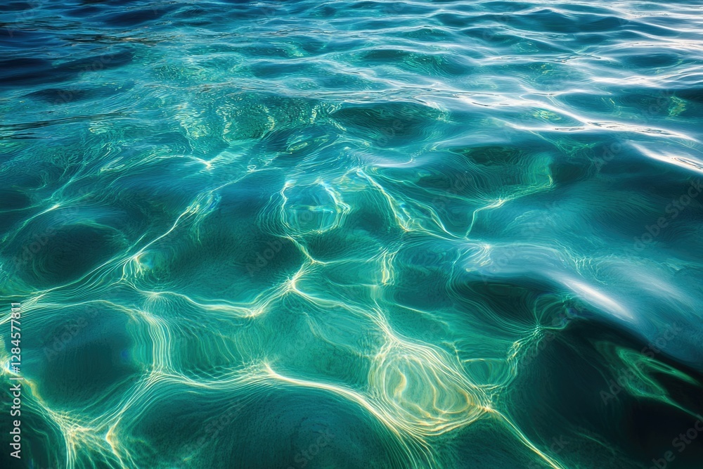 Poster a mesmerizing view of turquoise water, sunlight reflecting on gentle waves creating a captivating un