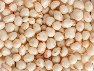 Dried fruits in white milk chocolate. Background, texture, lots of candy.