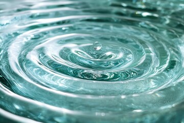 A single drop of water creates mesmerizing concentric ripples on a serene teal surface.