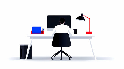 Remote Worker at Modern White Desk with Computer