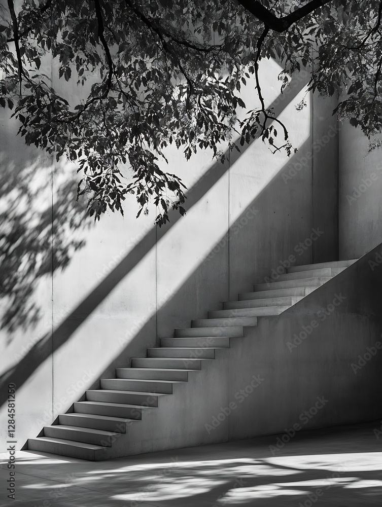 Fototapete stunning concrete staircase captured with shadow play from overhead leaves creating an artistic ambi