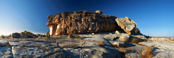 Majestic Rock Formation Under a Clear Blue Sky Capturing Nature's Raw Beauty and Intricate Details