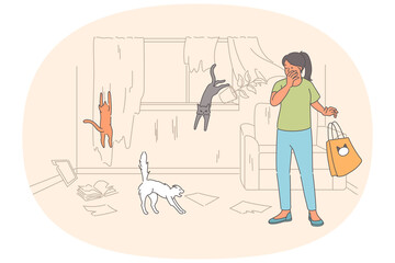 Cats created chaos at home due to rabies infection, and are running around astonished woman owner