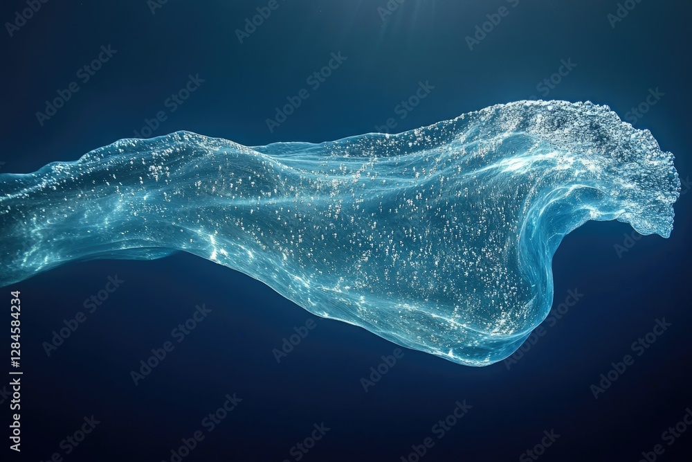 Poster abstract underwater image of flowing water, resembling a translucent, ethereal fabric with shimmerin