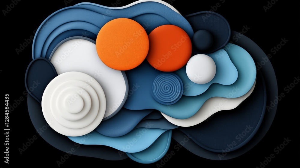Poster abstract composition of colorful shapes and textures on black background