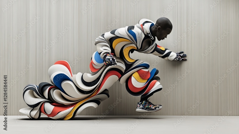 Poster abstract dynamic figure in colorful flowing fabric design