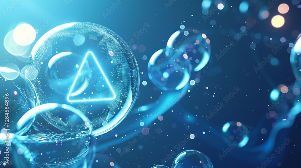 Aufkleber bubbles floating with glowing triangular shapes in a dreamy blue atmosphere