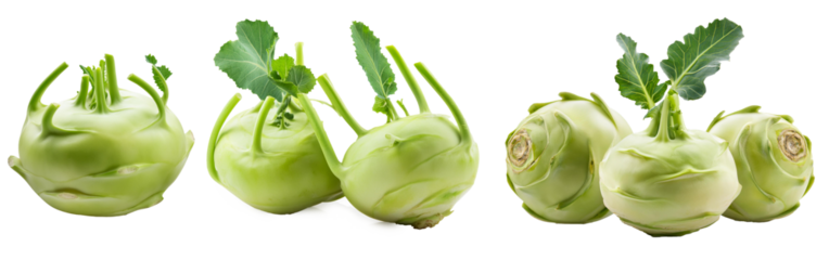 Set aus Kohlrabi isoliert auf weißem Hintergrund, Freisteller 