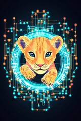 Cyber Lion Cub Digital Wildlife in a Technological World