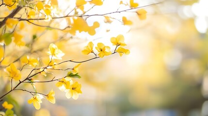 Beautiful close up of delicate yellow flowers in a sunlit garden during spring season : Generative AI