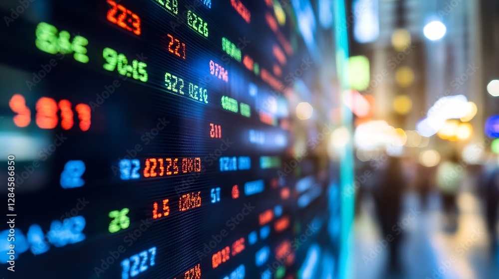 Fototapete close up view of a digital stock market display showing financial data trends and stock prices in a 