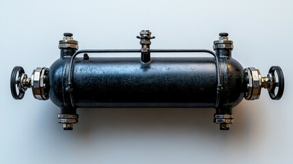 Industrial black pressure vessel on a white background