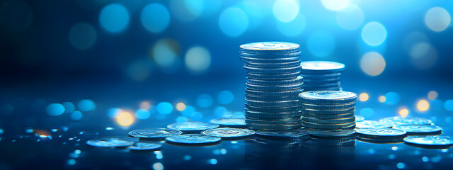 Stock market chart background with coins and financial graphs
