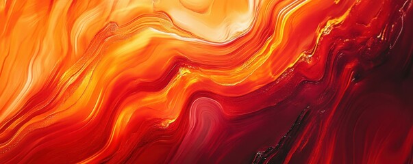 Vibrant abstract swirling red and orange fluid pattern with textured waves
