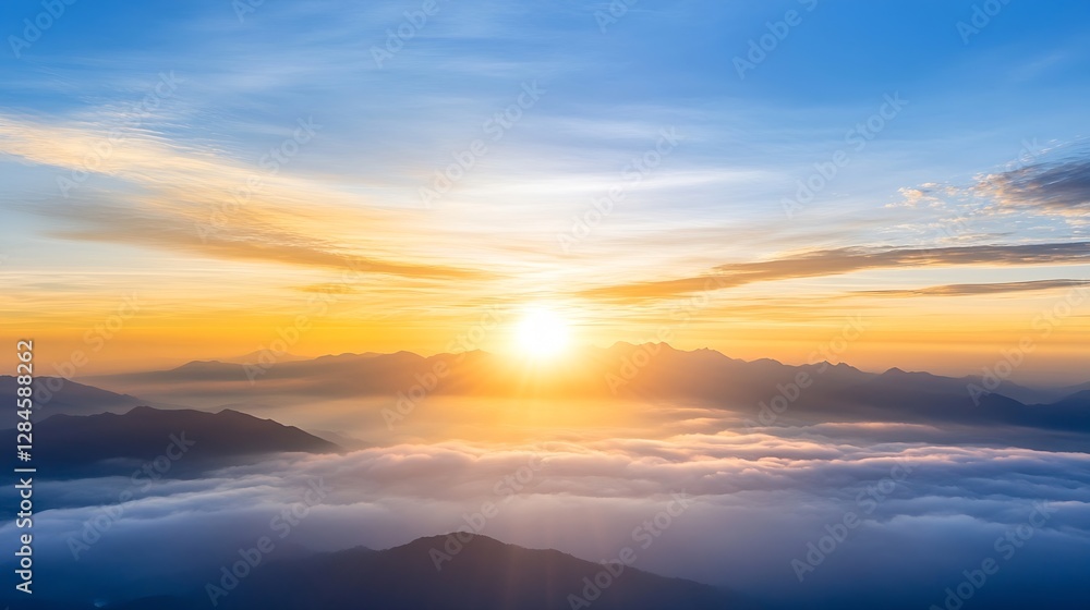 Aufkleber stunning sunrise over the mountains with soft clouds creating a breathtaking natural scene : generat