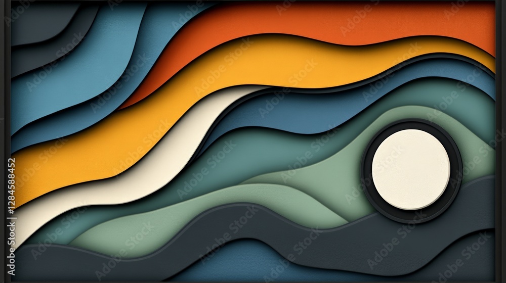 Aufkleber abstract design with waves and circular shapes in bold colors